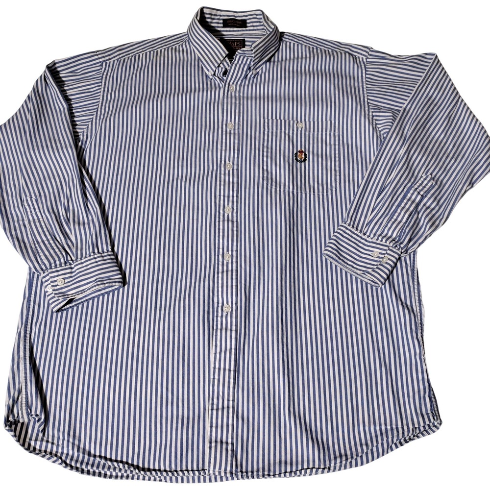 Chaps Ralph Lauren Men Blue White Striped Shirt 17 34/35 Crest - Imperfect